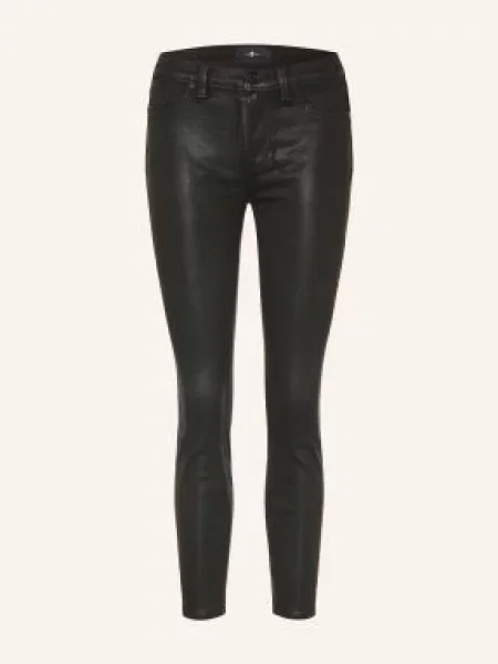 7 For All Mankind Jeansy Coated The Ankle Skinny schwarz czarne