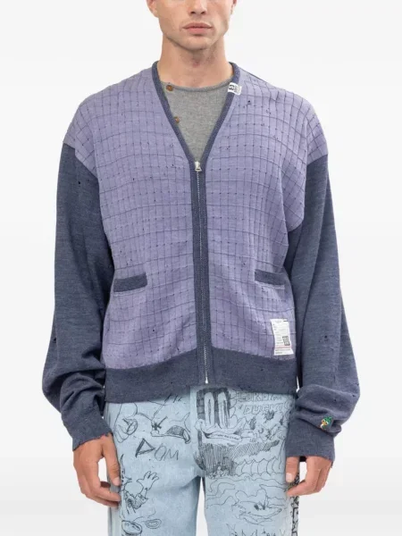 Cardigan Maison Mihara Yasuhiro zdrențuiți tricotate albastru
