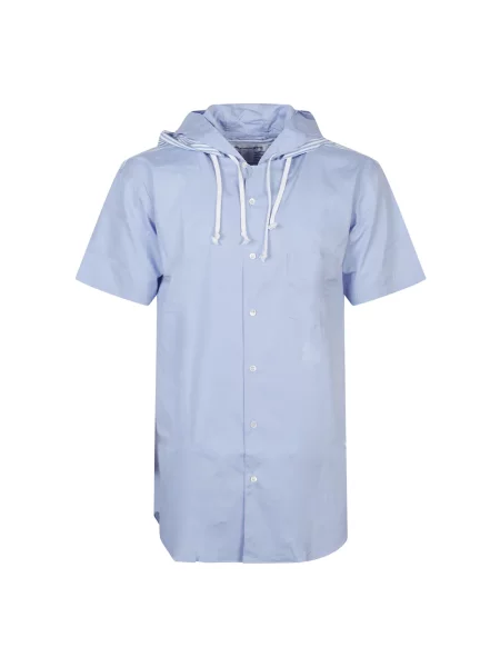 Koszula z krótkim rękawem Comme Des Garcons w paski z kapturem z krótkim rękawem niebieska
