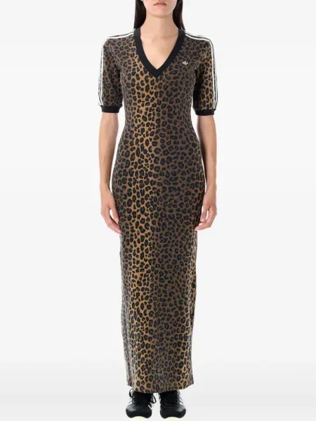 Pantaloni scurți Adidas zdrențuiți cu dungi din satin maro