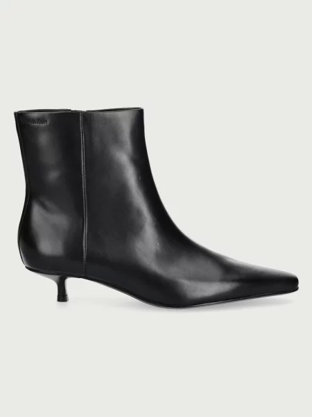 Calvin Klein členkové čižmy dámske kožené KITTEN HEEL ANKLE BOOT LTH čierna