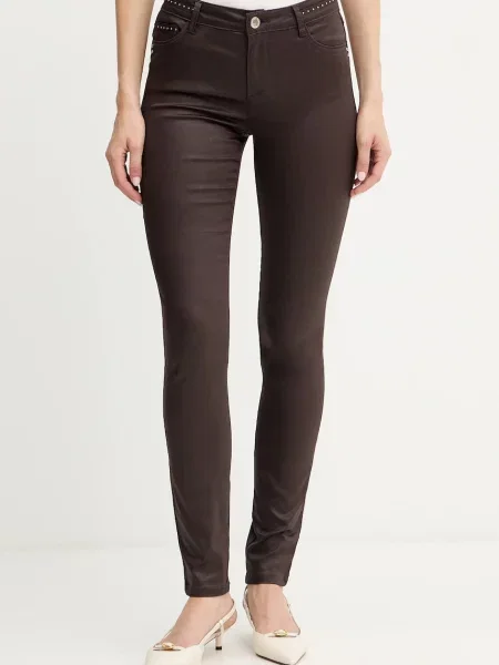 Morgan slim fit kalhoty s bavlnou hnědé