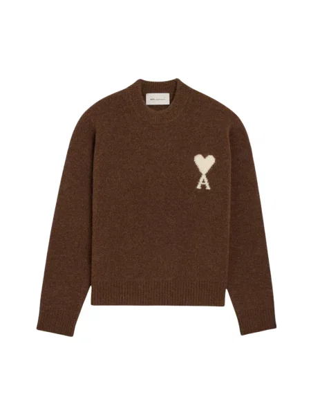 Sweter Ami Paris wełniany brązowy
