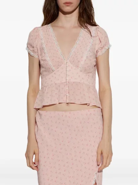 Top Loveshackfancy cu model floral cu imagine din dantelă roz