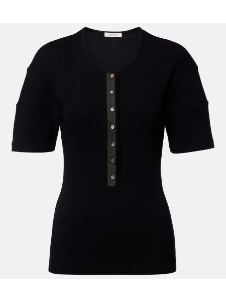 Cămașă Lemaire de in cu guler henley negru