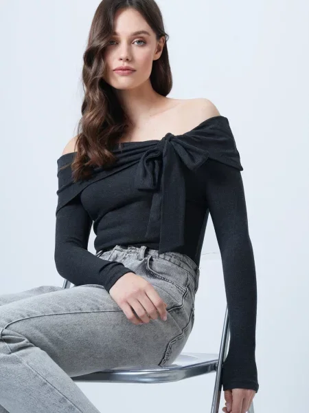 Trend Alaçatı Stili Tricou închis gri