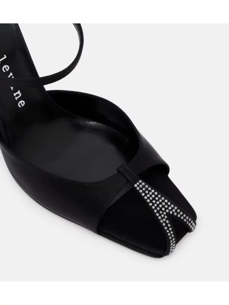 Papuci tip mules Herbert Levine din satin negru