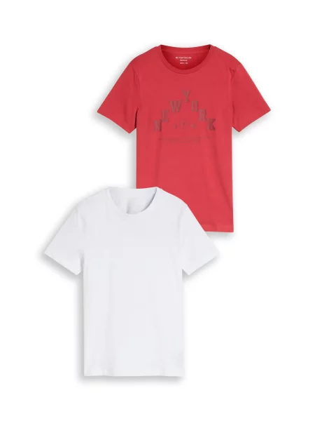 TOM TAILOR Tricou pământiu / roșu alb