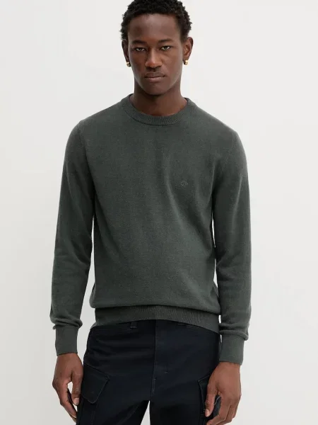 Sweter o kroju regular fit z mieszanki bawełny z dodatkiem żywej wełny Marc O'polo zielony