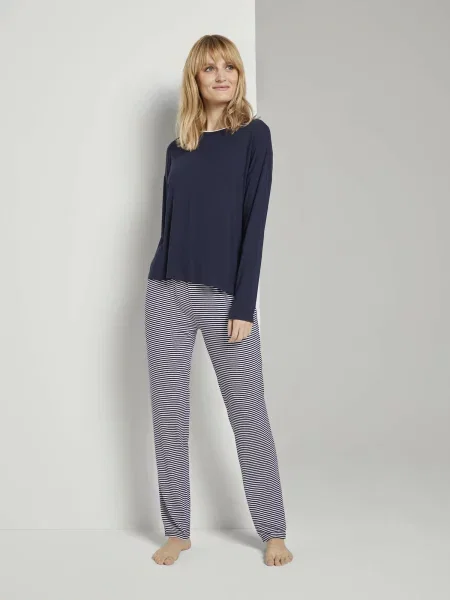 TOM TAILOR Pijama bleumarin alb