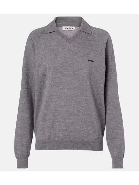 Sweter Miu Miu wełniany z autografem szary