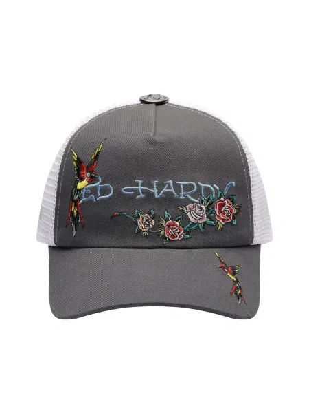 Ed Hardy Șapcă Swallow 5 Panel albastru deschis / gri piatră alb
