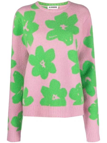 Pulover Jil Sander de lână cu model floral roz