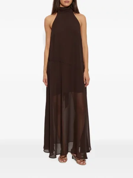 Rochie maxi Gestuz cu gât halter maro