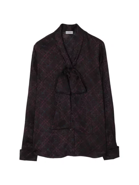 Bluză Burberry de mătase în carouri violet