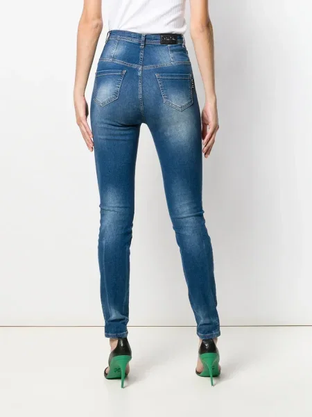Blugi Philipp Plein cu talie înaltă albastru