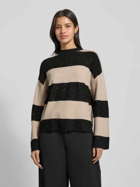 Sweter z dzianiny o kroju oversized z prążkowanymi wykończeniami Christian Berg Woman czarny