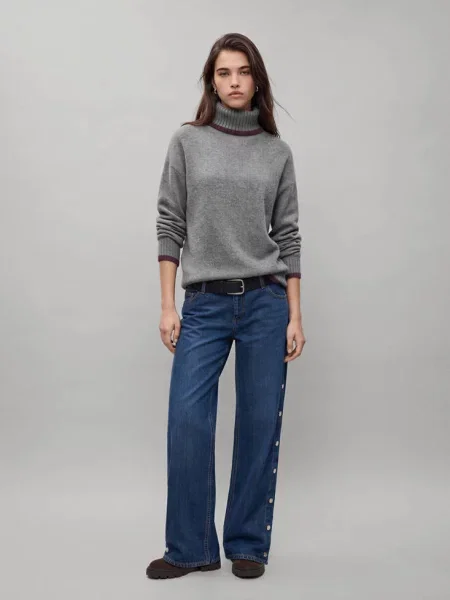 Sweter z golfem w kontrastowym kolorze średni Teen L MANGO TEEN szary