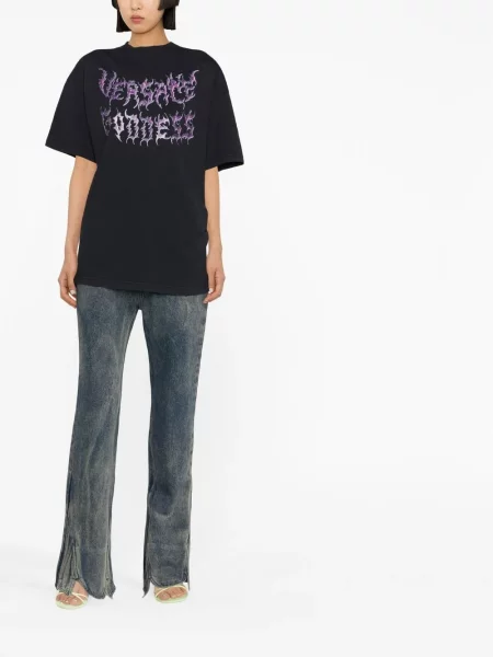 Raštuotas marškinėliai Versace juoda