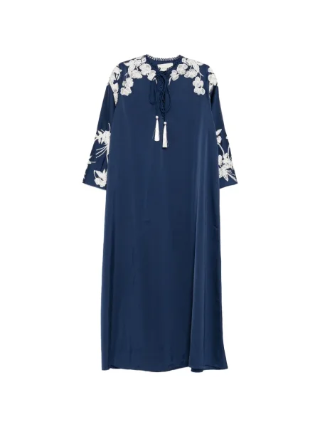 Rochie maxi Shatha Essa cu broderie cu model floral de costum albastru