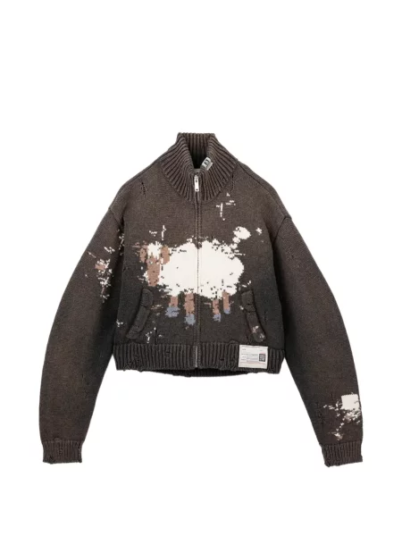 Cardigan Maison Mihara Yasuhiro zdrențuiți tricotate gri