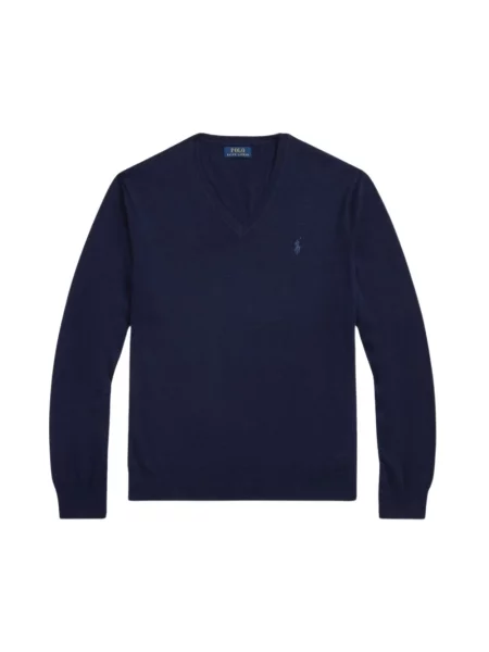 Sweter Polo Ralph Lauren z dekoltem w serek niebieski