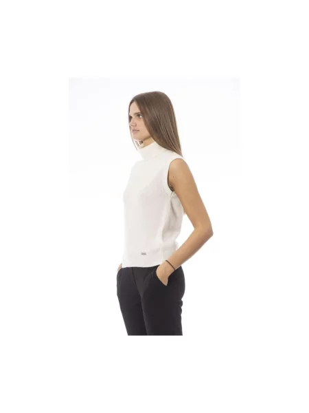 Sweter z golfem Baldinini wełniany biały