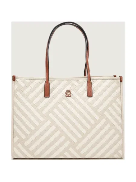 Tommy Hilfiger Geantă shopper TH CITY cu adaos de piele alb