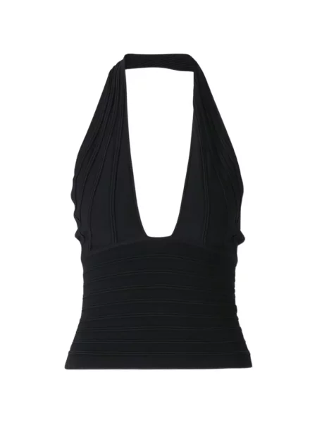 Top Cult Gaia cu gât halter cu nervuri negru