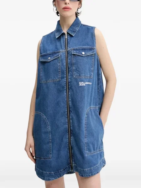 Rochie din denim Karl Lagerfeld Jeans fără mâneci albastru