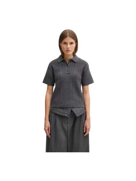 JW Anderson sweter z dodatkiem wełny Cropped Cable Knit Polo ciepły szary