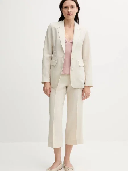 Піджак з домішкою льону United Colors of Benetton однобортний однотонний бежевий