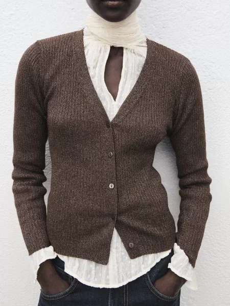 Кардиган MANGO темно-коричневий поліестер/віскоза коричневий