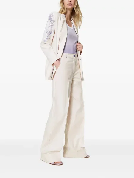 Pantaloni Twinset cu broderie cu model floral alb