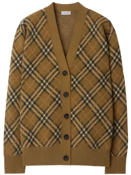 Cardigan Burberry de lână în carouri maro