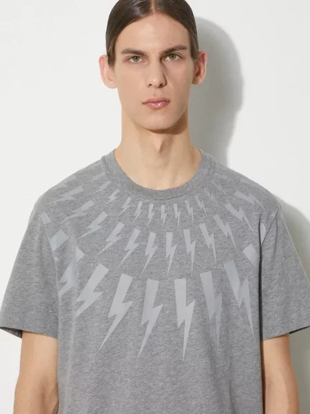 Футболка Neil Barrett Fairisle Thunderbolt Slim з принтом сірий