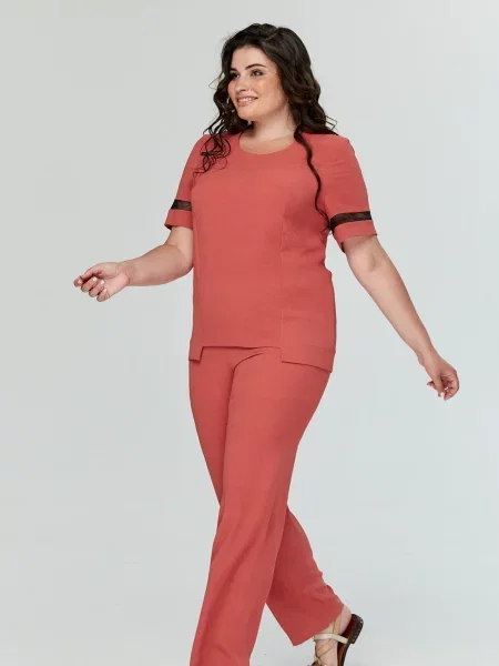 Повсякденний костюм All Posa Комплект блузон+штани теракотовий віскоза/поліестер