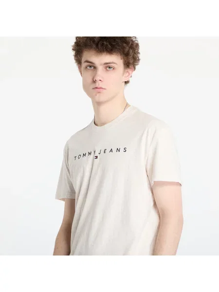 Póló Tommy Jeans Regular Linear Logo Tee Beige L bézs