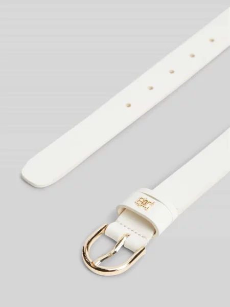 Pasek z naturalnej skóry z aplikacją z logo Tommy Hilfiger biały