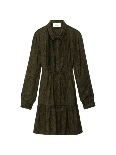 Mała sukienka mini Ba&sh w wężowy wzór garniturowa zielona