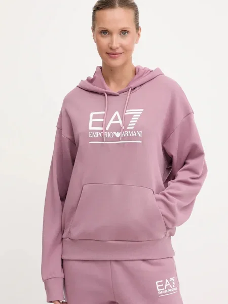 Суичър с качулка Ea7 Emporio Armani с качулка с апликация розово