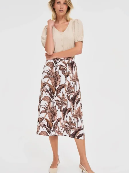 Fustă midi Marisse cu imagine până la genunchi alb