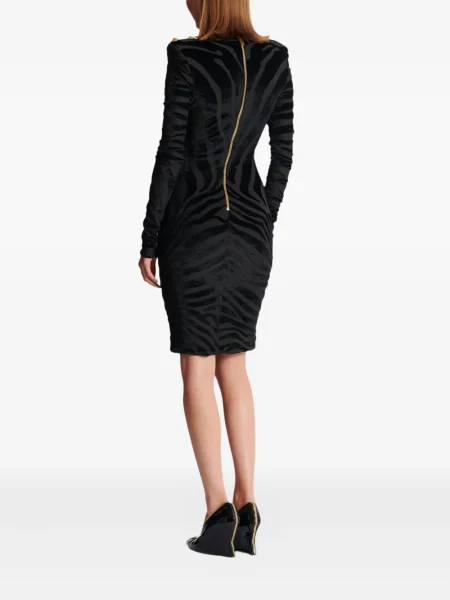 Миди рокля Balmain с принт с принт зебра до коляното черно