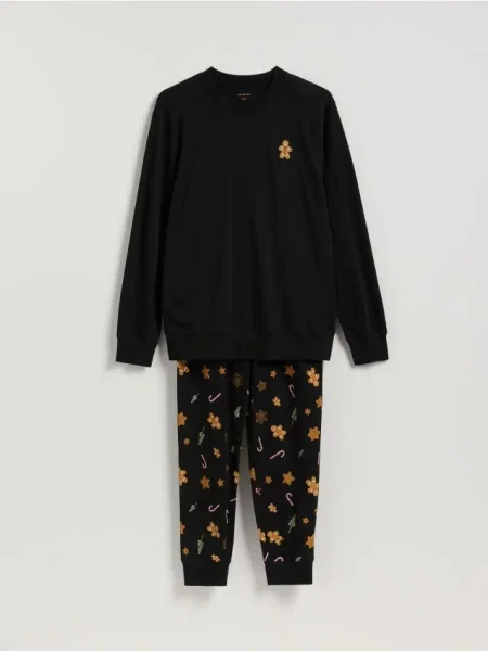Reserved Pijama din două piese cu motiv de Crăciun negru