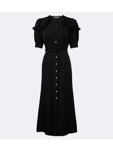 Cu centură rochie midi Alessandra Rich de mătase negru
