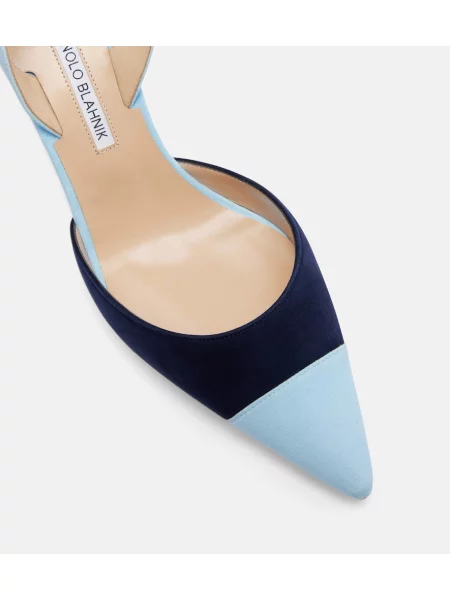 Pantofi cu toc Manolo Blahnik din piele de căprioară slingback albastru