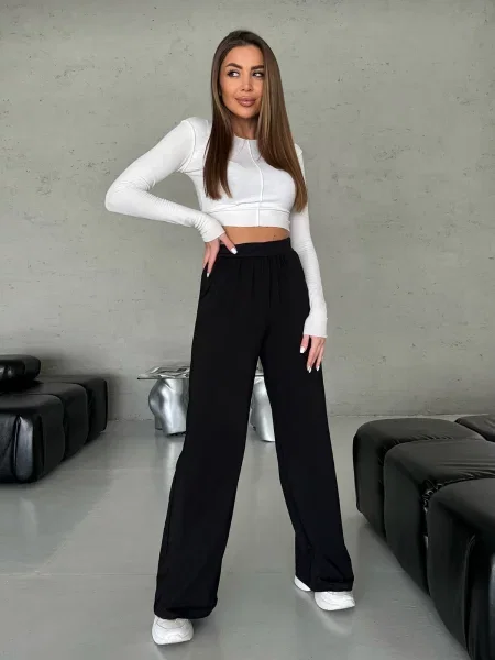 ISSA Plus Штани палаццо Бавовна/поліестер чорний