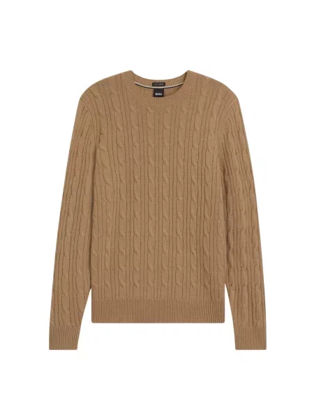 Sweter z dzianiny o kroju regular fit z mieszanki żywej wełny i kaszmiru model ‘HETICO’ Boss beżowy