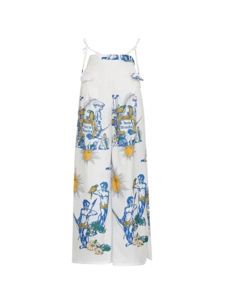 Pantaloni Amir Slama cu imagine cu legături cu bretele alb