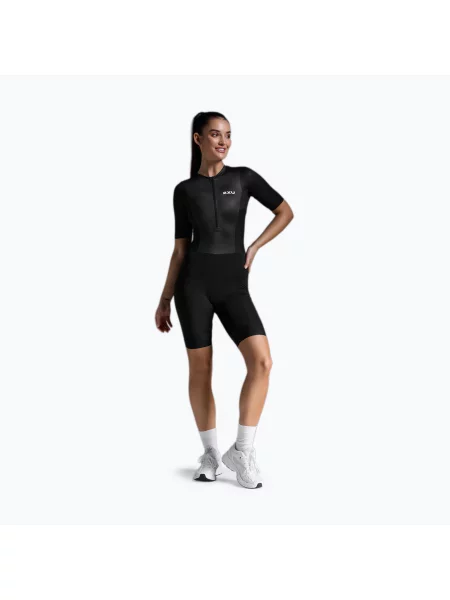 Дамски гащеризон за триатлон Aero Hex Sleeved black/white бяло